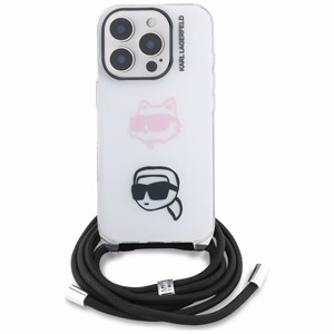 Karl Lagerfeld IML Crossbody Karl&Choupette Head Ümbris for iPhone 16 Pro - valge