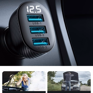 Joyroom JR-CCD03 3.4A Car Laadija with Display 3x USB-A - must