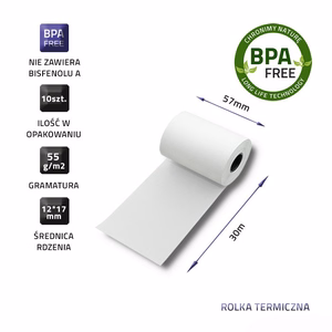 Qoltec 51895 BPA-vabad termopaberirullid, 57 × 30 mm, 55 g/m², 10 tk