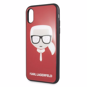 Karl Lagerfeld Iconic Glitter Karl`s Head iPhone X / Xs Ümbris - punane