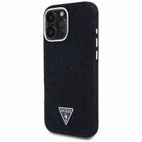 Guess Denim Triangle Logo MagSafe ümbris jaoks iPhone 16 Pro - must