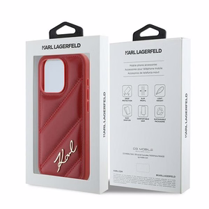 Karl Lagerfeld Diagonal Quilted Script ümbris jaoks iPhone 15 Pro - punane