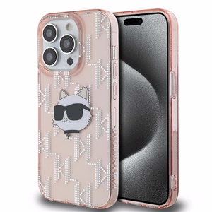 Karl Lagerfeld IML Choupette Head & Monogram ümbris jaoks iPhone 13 Pro Max - roosa