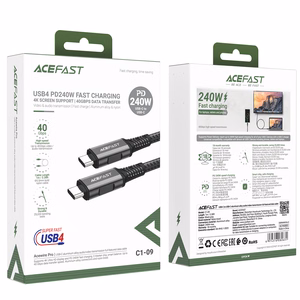 Acefast C1-09 кабель USB-C USB-C USB4 PD3.1 5A 1м - серо-чёрный