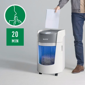 Leitz IQ OptiMax Small Office 350 – P-5 mikrolõikega paberipurustaja, 22 l, valge (83590000)