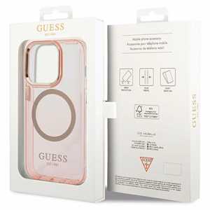 Guess GUHMP14XHTCMP iPhone 14 Pro Max 6.7" roosa/roosa hard ümbris kuldne Outline Translucent MagSafe