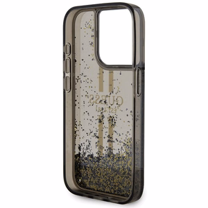 Guess Liquid Glitter kuldne Stripes ümbris jaoks iPhone 15 Pro - must
