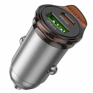 Car charger Hoco USB A + USB C QC3.0 PD 3A 43W + cable USB C to Lightning NZ16A metal gray