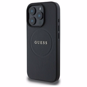 Guess Grained Kuldne Ring MagSafe ümbris jaoks iPhone 16 Pro Max - must