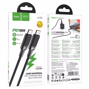 Hoco U153 Extreme USB-C–USB-C kaabel, PD, 5 A, 100 W, 1,2 m – must