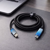 Blavec Kaabel Velox punutud - Typ C na Typ C - PD 240W 5A LED display 1,2 metra Apple CarPlay/Android Auto (CVE-CC5B12) must