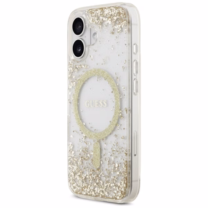 Guess Resin Bottom Glitter MagSafe ümbris jaoks iPhone 17 - kuldne