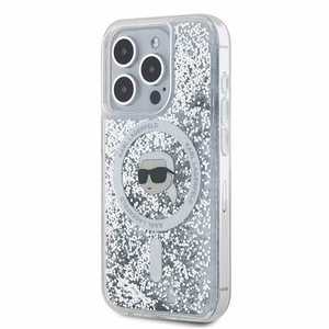Karl Lagerfeld Liquid Glitter Karl Head MagSafe ümbris jaoks iPhone 15 Pro - läbipaistev