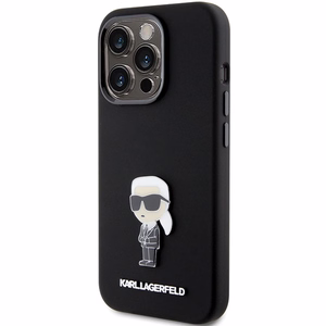 Karl Lagerfeld Silicone Ikonik Metal Pin ümbris jaoks iPhone 15 Pro - must