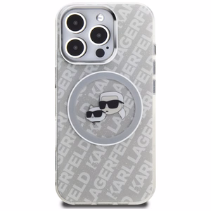 Karl Lagerfeld IML Glitter Karl & Choupette Heads Logo MagSafe чехол iPhone 16 Pro - серый