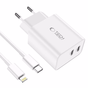 Tech-Protect C35W 2x USB-C PD 35W Wall Laadija koos USB-C / Lightning Kaabel - valge