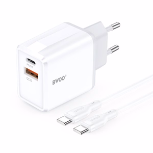 BWOO seina laadija CDA182 QC 38W 1x USB-A + 1x USB-C koos USB-C kaabliga 1 m must