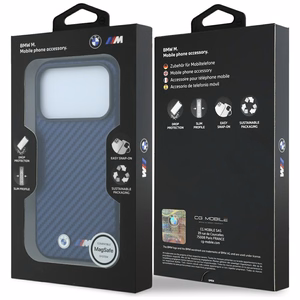 BMW M Carbon Metal Logo MagSafe ümbris mudelile iPhone 17 Pro / 18 Pro – tumesinine