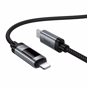 Кабель для передачи данных с цифровым дисплеем USB C to Lightning Hoco PD 27W 1,2 м U148 чёрный