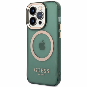 Guess GUHMP14XHTCMA iPhone 14 Pro Max 6.7" roheline/khaki hard ümbris kuldne Outline Translucent MagSafe