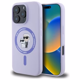 Karl Lagerfeld Silicone Karl&Choupette Heads Ring MagSafe Ümbris jaoks iPhone 16 Pro - Lilla