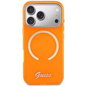 Guess IML Script Metal MagSafe Ümbris for iPhone 17 Pro - oranž