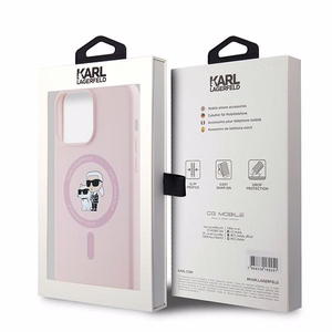 Силиконовый чехол Karl Lagerfeld Karl&Choupette Ring MagSafe для iPhone 15 Pro Max - розовый