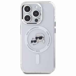 Karl Lagerfeld IML Metal Karl&Choupette Head MagSafe Ümbris jaoks iPhone 15 Pro Max - valge