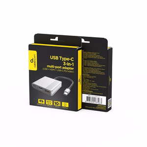Gembird A-CM-COMBO3-05 USB Type-C 3-in-1 mitmepordine adapter (USB port + HDMI + USB-C video), kosmosehall