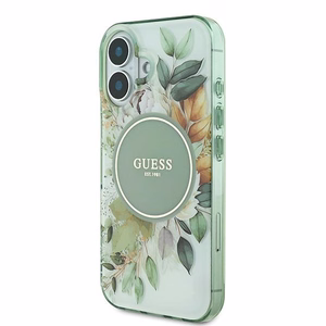 Guess IML Flower & Tonal Circle MagSafe ümbris jaoks iPhone 16 Plus - roheline