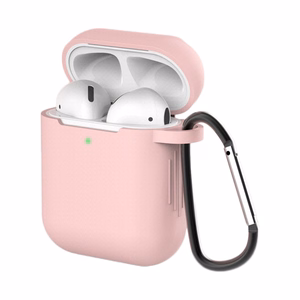 AirPods 2 / AirPods 1 silikoonist pehme ümbris kõrvaklappidele + võtmehoidja karabiin ripats roosa (ümbris D)