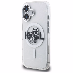 Karl Lagerfeld IML Glitter Karl & Choupette Sketch Logo MagSafe Case for iPhone 16 - Transparent