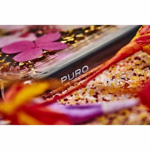 Puro Glam Hippie Chic ümbris seadmele iPhone XR, ehtsate roheliste õielehtedega