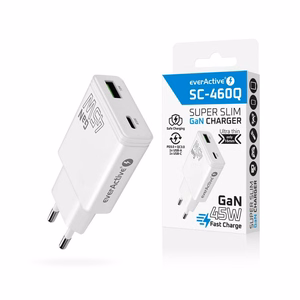 laadija GaN 1x USB-C, 1x USB Quick Charge 3.0 45W PD valge