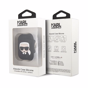 Karl Lagerfeldi silikoonist Ikonik ümbris AirPods 1/2 jaoks - must