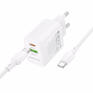 Laadija Borofone BN27 20W USB-C/USB-A + USB-C to USB-C kaabel 1.0m valge