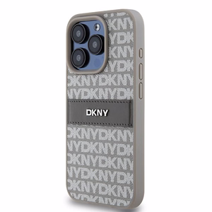 DKNY Leather Mono Stripe & Metal Logo ümbris jaoks iPhone 15 Pro Max - beige