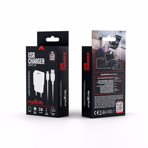 Maxlife MXTC-01 laadija 1x USB 2.1A valge + USB-C kaabel