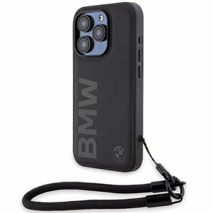 BMW Signature Leather Wordmark Cord ümbris jaoks iPhone 15 Pro - must