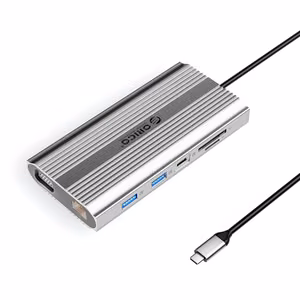Orico XDR 12in1 USB-C Docking Station USB-A USB-C HDMI 4K VGA RJ45 Gigabit PD 100W SD and microSD Card Reader - Silver