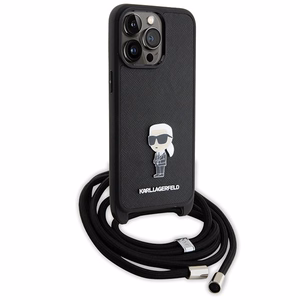 Karl Lagerfeld Crossbody Saffiano Monogram Metal Pin Karl & Choupette чехол для iPhone 15 Pro Max - чёрный