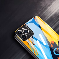 Värviline klaasist ümbris Vastupidav kate karastatud klaasist tagakülje ja kaamerakattega iPhone 11 Pro Max muster 2