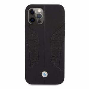 BMW nahast perforeeritud külgedega ümbris iPhone 12 Pro Max'ile - must