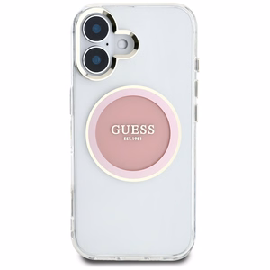 Guess IML Metal Colored Circle Classic Logo MagSafe iPhone 16 Ümbris - Roosa