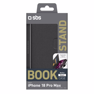 SBS Wallet Smart ümbris mudelile iPhone 18 Pro Max, rahakoti ja alusega – must