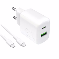 Puro PROLITE 30W USB-A / USB-C wall laadija + USB-C - USB-C kaabel 1.2m - valge
