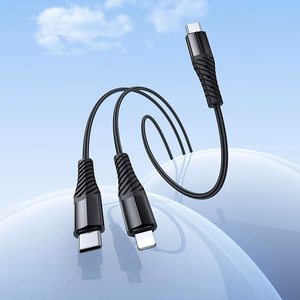 Кабель 2in1 USB C to USB C+Lightnig Hoco 1 m X123 черный