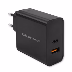 Qoltec 52380 kiirlaadijaadapter PD 1xUSB-C, 1xUSB, 65 W, must