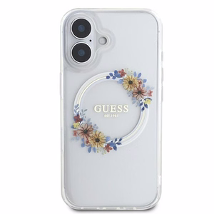 Guess IML Flowers Wreath MagSafe iPhone 16 Plus Ümbris - Clear