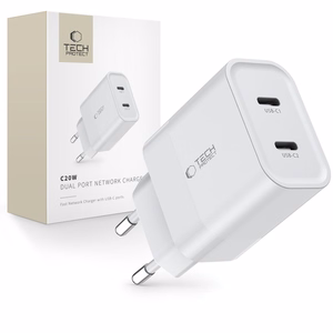 Tech-Protect C20W laadija 2x USB-C PD 20W - valge